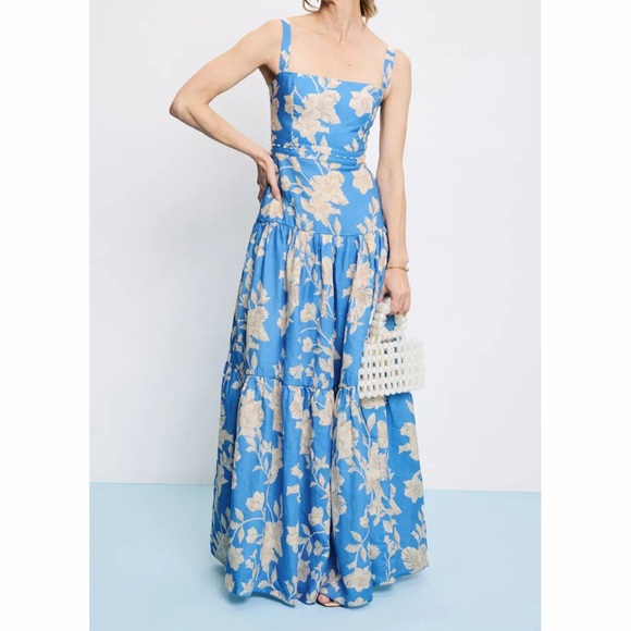 Agua by Agua Bendita Dresses & Skirts - Agua by Agua Bendita Lima Madera Maxi Dress Linen Blue Ivory Floral Print L